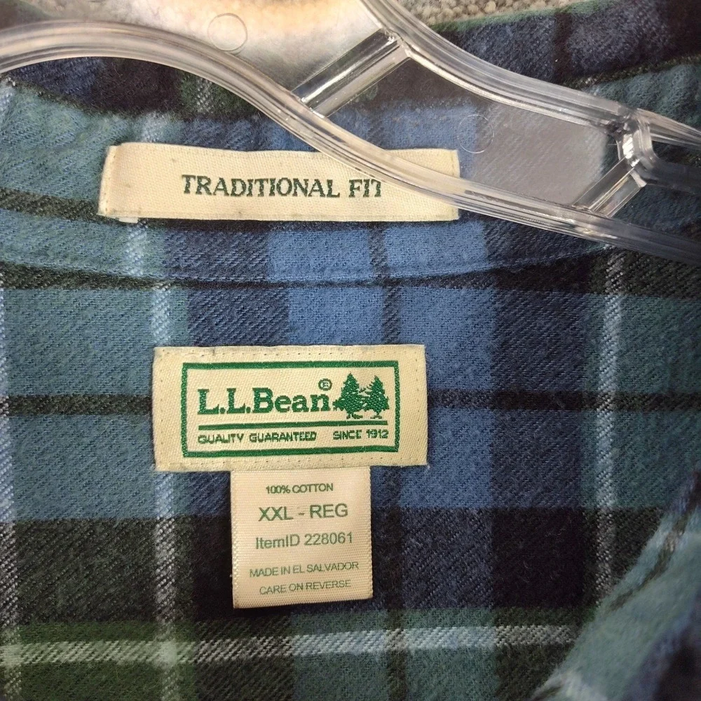 LL Bean Mens Shirt XXL Traditional Fit Long Sleeve Cotton Plaid Flannel 228061
